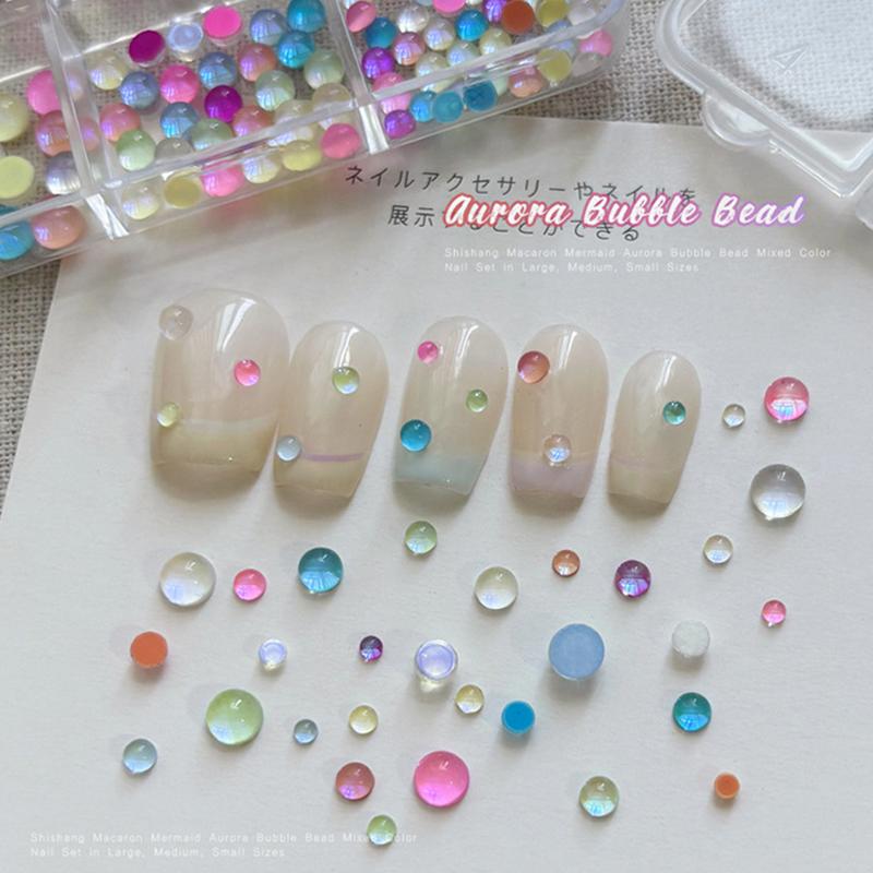 Colorful Mermaid Bubble Bead Half Round Flat Bottom Shiny Aurora Size Mixed Candy Color Nail Art Accessories Decoration Manicure