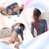 Sexy High Leg Leotard Bodysuit Cosplay Long Sleeves Swimsuit Costume Beautiful Breasts Bikini Race Queen Extreme Popular [MORApink] See-through