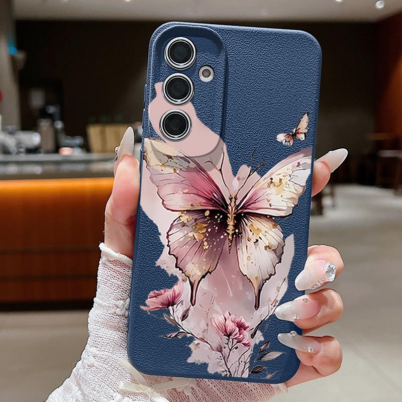 Pink Butterfly Watercolor Pattern Case For Samsung Galaxy A57 A56 A55 A54 5G A37 A36 A35 A34 A26 A25 A17 A16 A15 A14 Leather Texture Silicone Cover