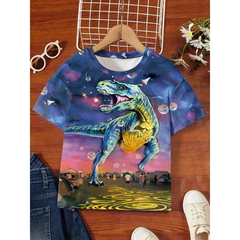 

Летний топ с круглым вырезом и 3D-принтом динозавра, модная повседневная детская футболка с коротким рукавом для мальчика 170