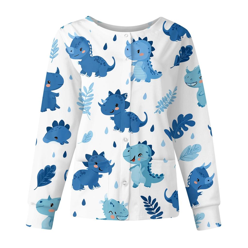 Women's Casual Fashion Long Sleeve Standing Lapel Single Breasted Cute Animal Printed  Workwear Jacket Tops