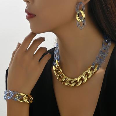 Acryl Chunky Kette Choker Halskette für Frauen Bohemain Kragen Armband Ohrringe Schmuck Set