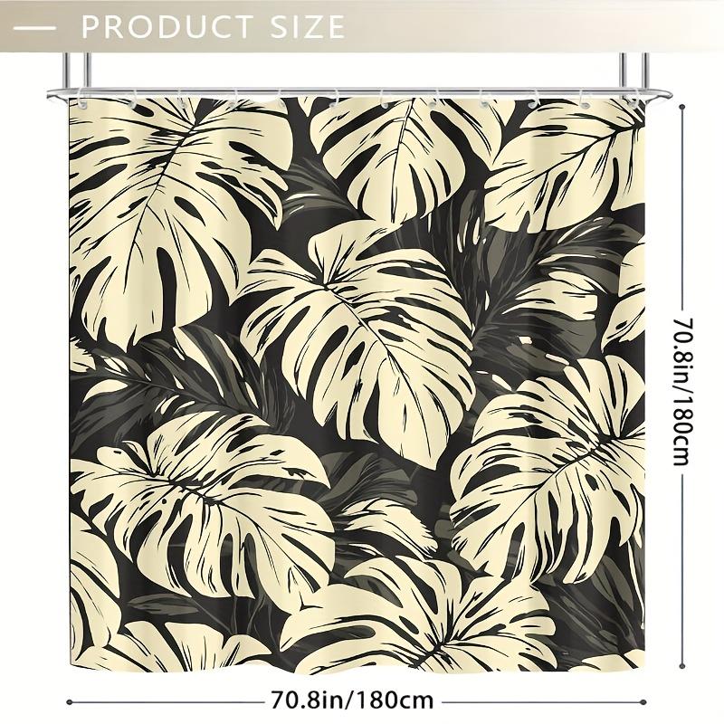 Black & White Monstera Leaf Shower Curtain – Tropical Large Foliage Print, 2D Flat, Polyester, 70.8"X70.8"Inch
