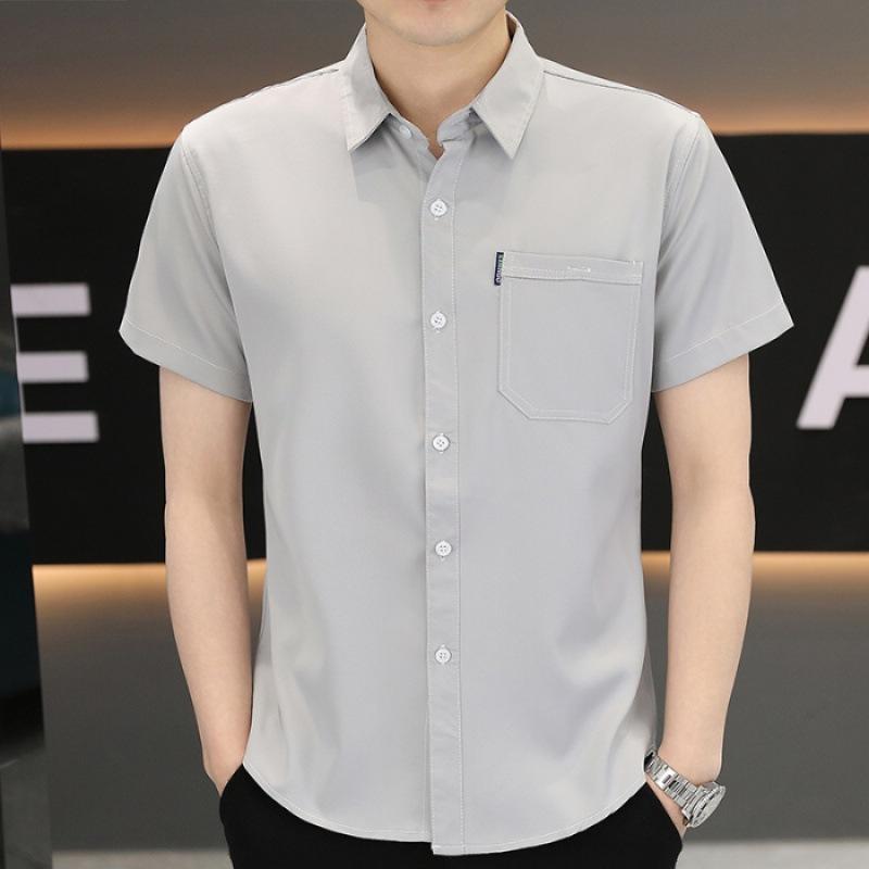 

Summer Short-sleeved Shirt Men s Slim Senior Sense of Business Non-iron Striped Short-sleeved Shirt Hairstylist Tide Men s Clothing 3XL