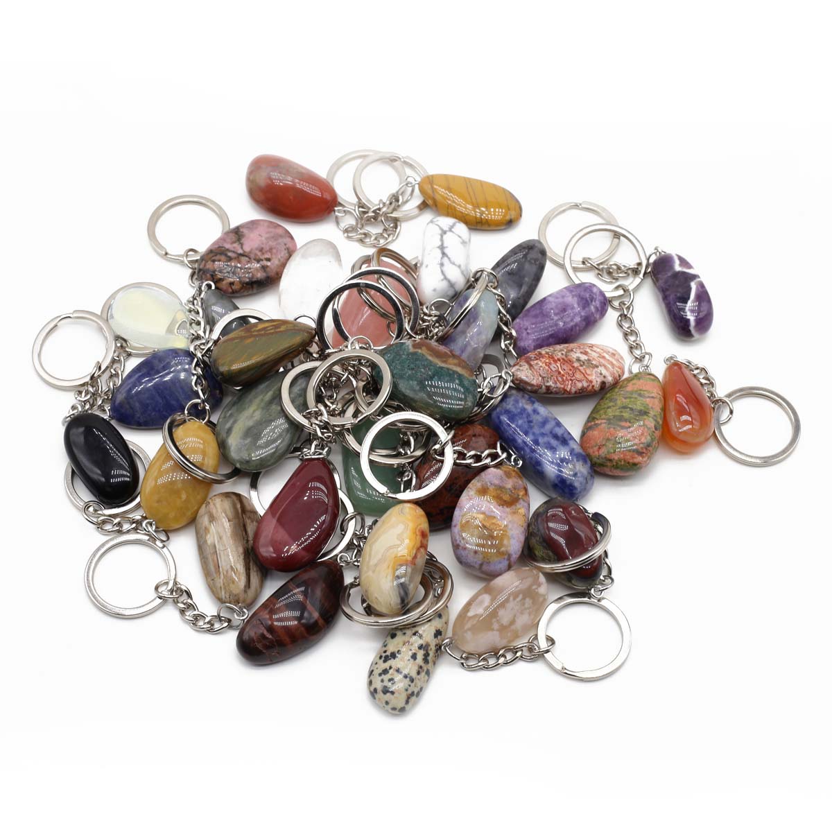 

5 шт. Милые брелки из натурального камня, аксессуары для автомобильных ключей из нержавеющей стали, подвеска неправильной формы из кристалла Рейки, украшение для сумочки 15x30-20x40mm-5pcs