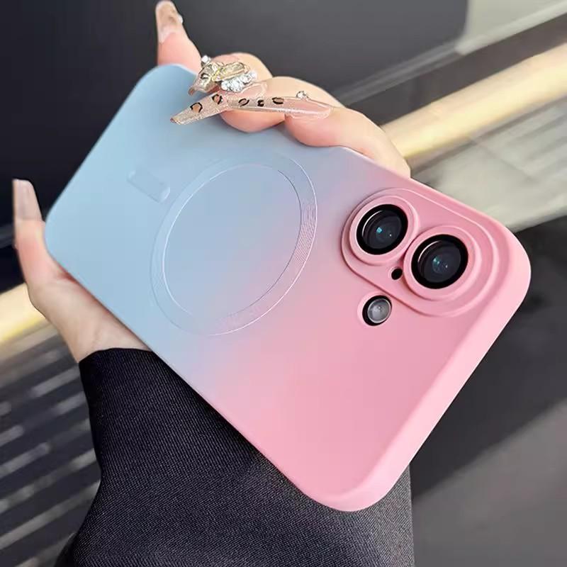 Gradual change magnetic attraction is suitable for iPhone16E skin-feeling liquid silicone mobile phone case Apple 15 ultra-thin all-inclusive tpu 14