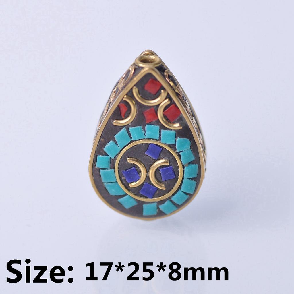 Handmade Nepalese Buddhist Tibetan Brass Metal & Clay Loose Craft Beads for Necklace Jewelry Making DIY