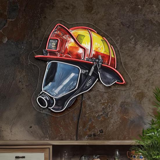 Firefighter Helmet Neon Sign LED Lamp Soft Glow Battery Powered Firefighter