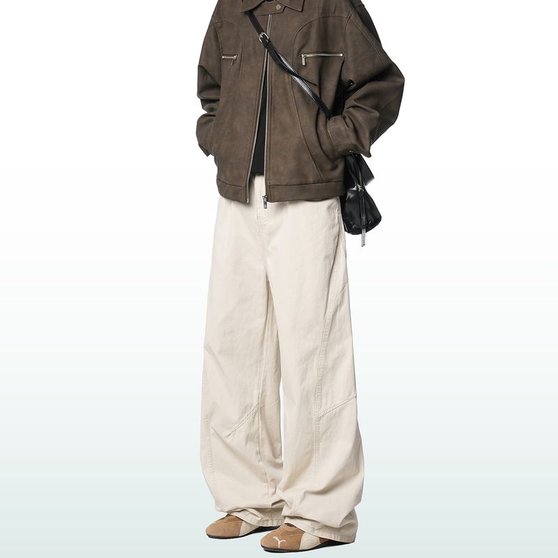 Dream Made American Casual Pants for Men, Autumn and Winter Fleece-Lined Thick Straight-Leg Wide-Leg Men's Scimitar Pants
