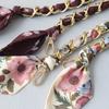 New Fashion Brand Woman Handbag Accessory Chains Detachable Floral Print Gold Silver Metal Silk Shoulder Strap Women DIY Chain Bag Handles