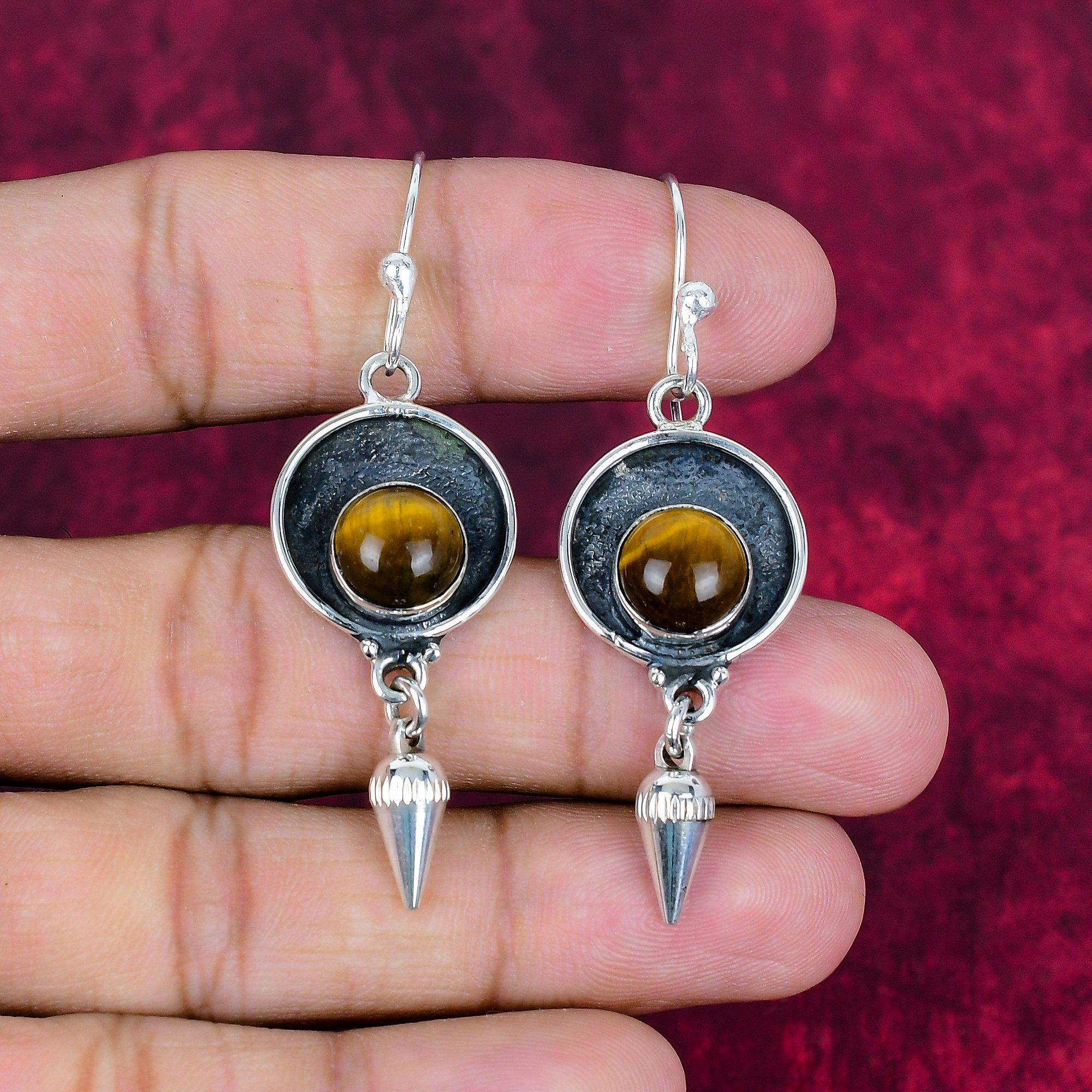 

Серьги из чистого серебра 925 пробы с тигровым глазом, серьги с драгоценными камнями ручной работы, подарок маме, антикварные ювелирные изделия 2.36 Inches жёлтый