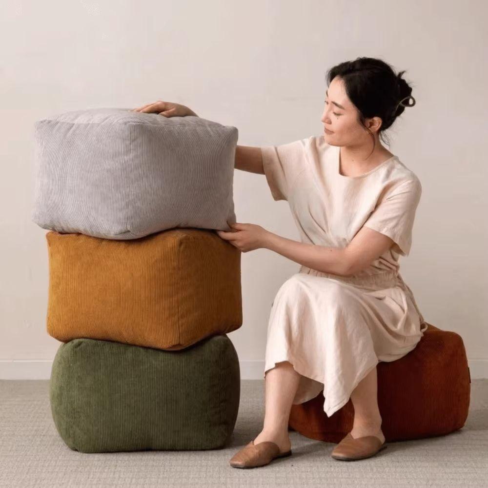 Soft Seat Cushion Cover Large Capacity Unstuffed Footstool Japanese Style Storage Stool Home Decor