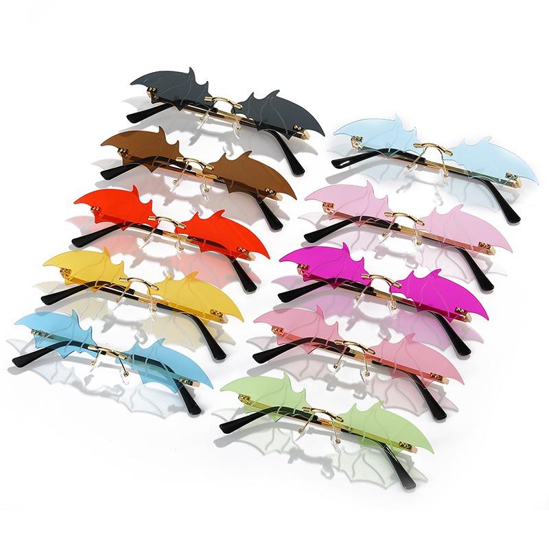 1PC Unisex Fashion Bat Shape Sunglasses Rimless Retro True Film Sun Glasses UV400 Trend Narrow Eyewear Streetwear Accessories