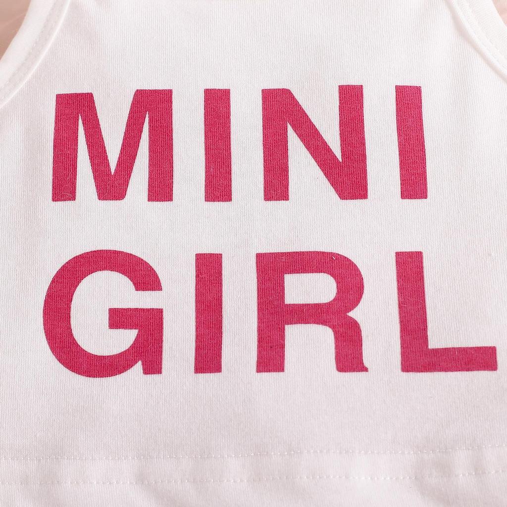 Girls' Casual Set Summer Children's Sweet Pink Letter Halter Top and Large Bow Culottes Set