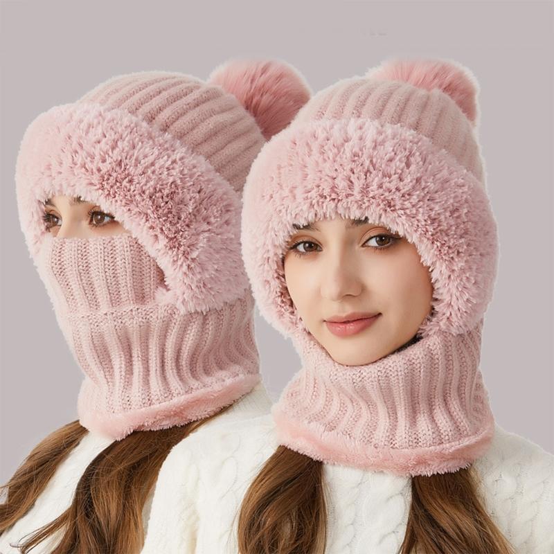 Versatiles Knitted Hat Women Ponytail Hat with Integrated Vintage Neck Warmer for Women with Neck Warmer