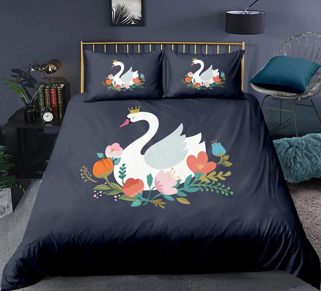 Comforter Swan Rose Crown Polyester Sweet Girl Children Romantic Pink Red Queen King Size For Bedroom Decorations