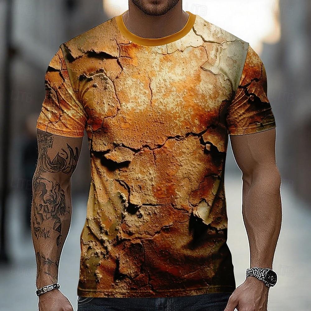

Men s Optical Illusion 3D T Shirt Short Sleeve T shirt 3D Print Crew Neck Shirt Exaggerated Designer Party Street Casual Yellow Brown Green Summer S