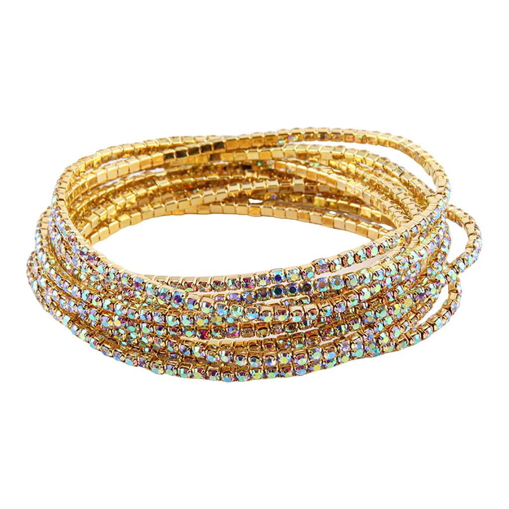 Fashionable Colorful Gemstones Bracelet Crystal Beaded Wristchain Elastic Rhinestones Handchain Accessory for Party