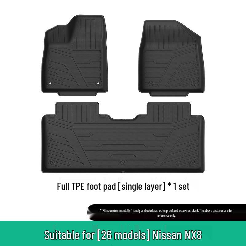 Durable TPE floor and trunk mats for Nissan NX8 models, eco-friendly and custom-fit.