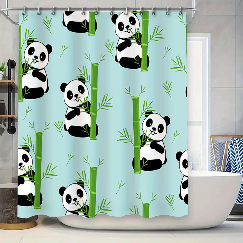

Adorable Panda Bamboo Curtain Waterproof Shower Curtain For Bathroom Decor Light Blue With Green Leaves Pattern W60H190(CM)-1 Pcs
