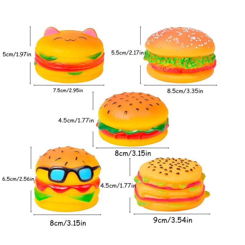 Squeaky Hamburger Dog Toy Vinyl Chew Toy for Teeth Cleaning Molar Care Interactive Pet Squeaker Toy