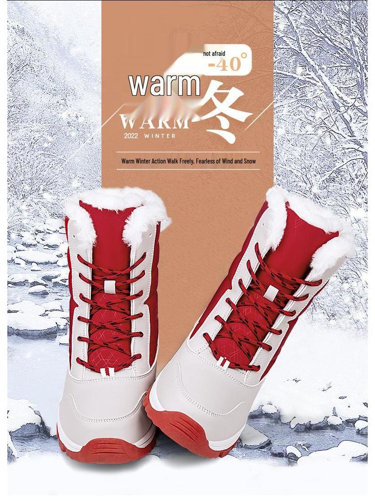 Women's Outdoor Long Winter Boots, Thick Velvet Lining, Warm Plus Size 42 Snow Footwear