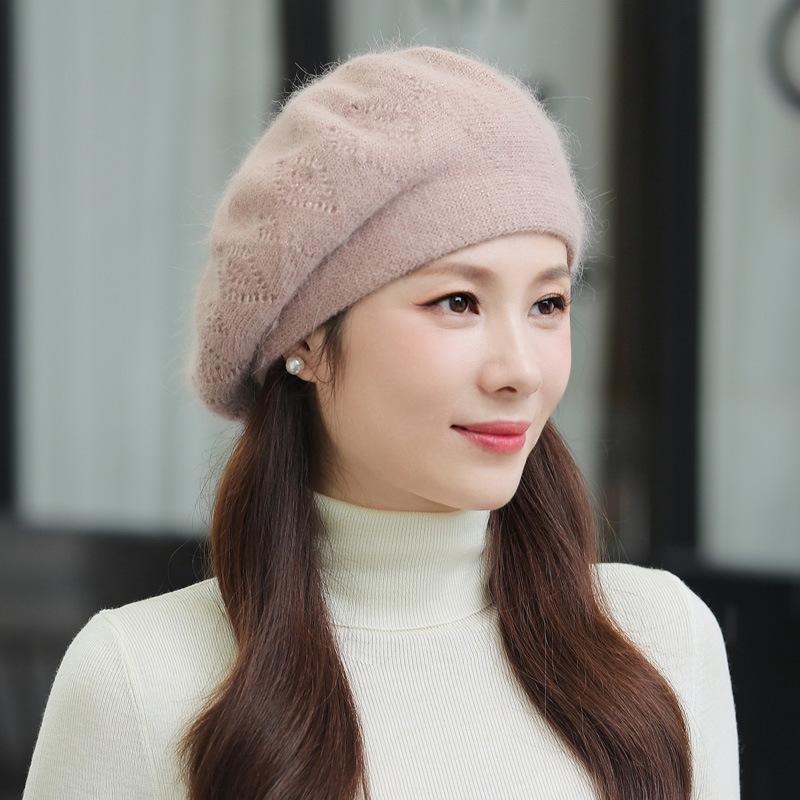 

Осенью и зимой берет женский модный теплый холодный утолщенный вязаный шерстяной головной убор искусственный мех кролика