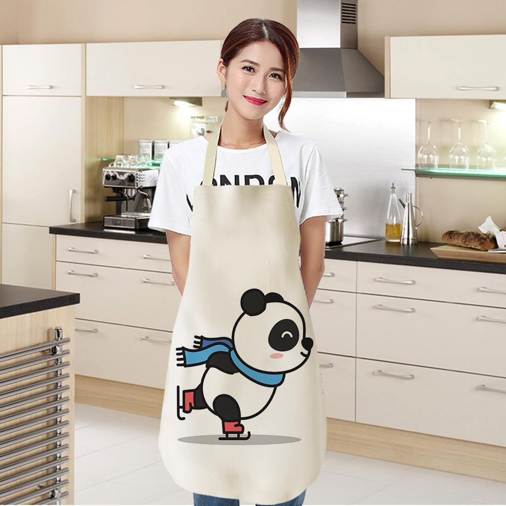 Cartoon Panda Multi-functional Linen Apron Dress Garden Children's Aprons for Woman Man Kids Pink Kitchen Baking Accessories