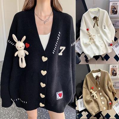 Cardigan Women's Clothing Preppy Style Love Rabbit Sweet Pull Femme Casual Fashion Knitted Oversized Sweater Coats