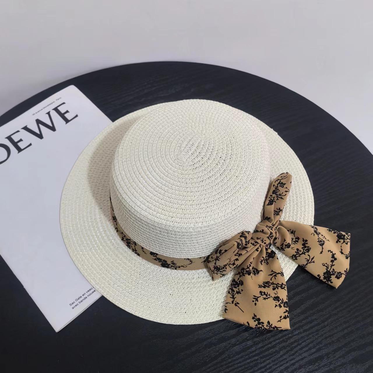 

Outdoor leisure beach hat sunscreen top hat sun hat summer knot streamer straw weaving sunshade straw hat women M（56-58cm）
