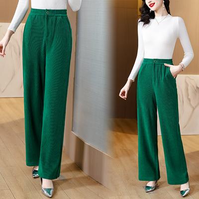 Pantalon large taille haute en velours côtelé pour femme, coupe ample et décontractée, coupe droite