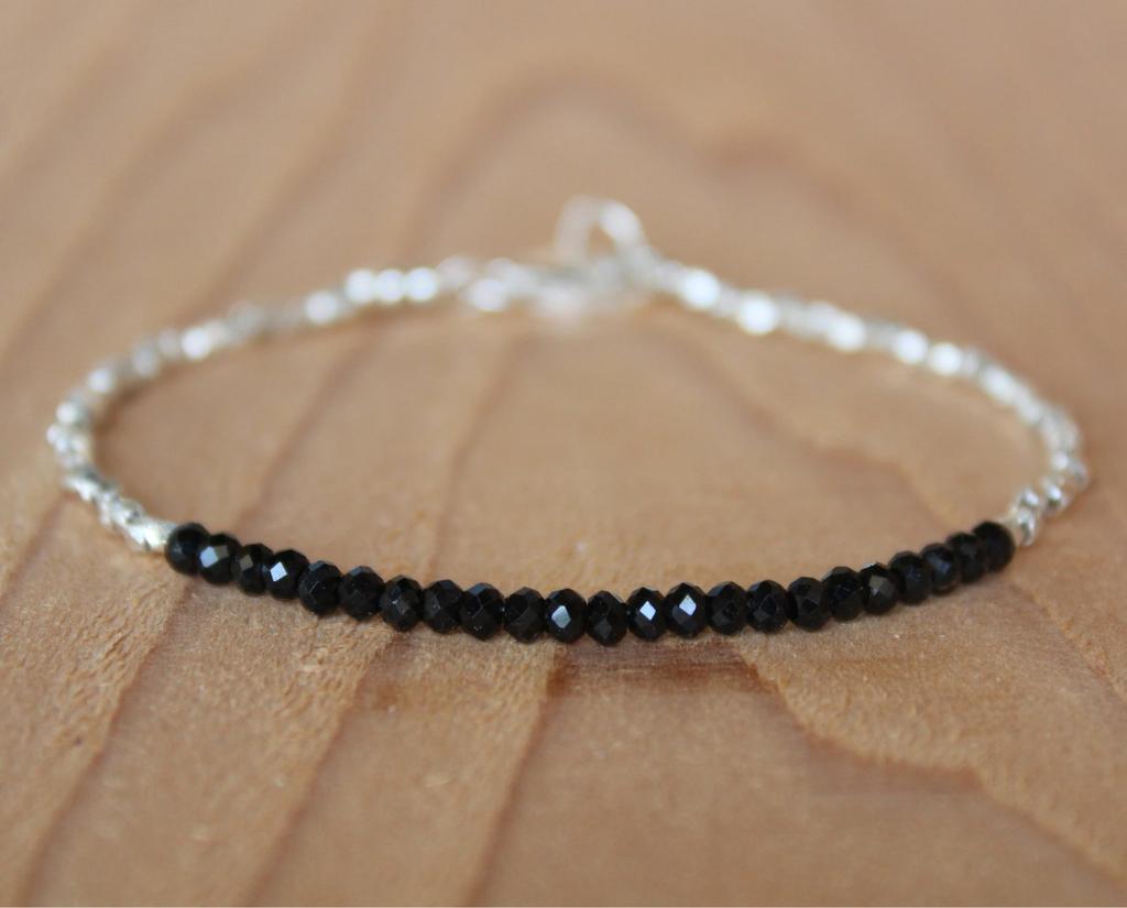 Black Crystal Tourmaline Bracelet, Empath Protection Bracelet for Women, Dainty Black Tourmaline Jewelry,