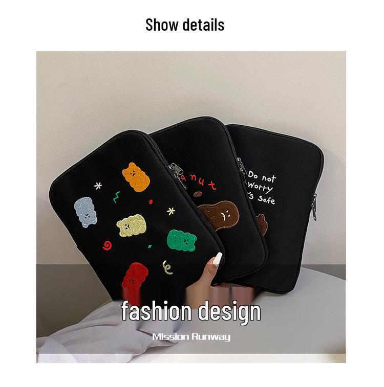 Korean Cute Embroidered Anti-Collision Tablet & iPad Bag with Fleece Lining (11/13/14 Inch)