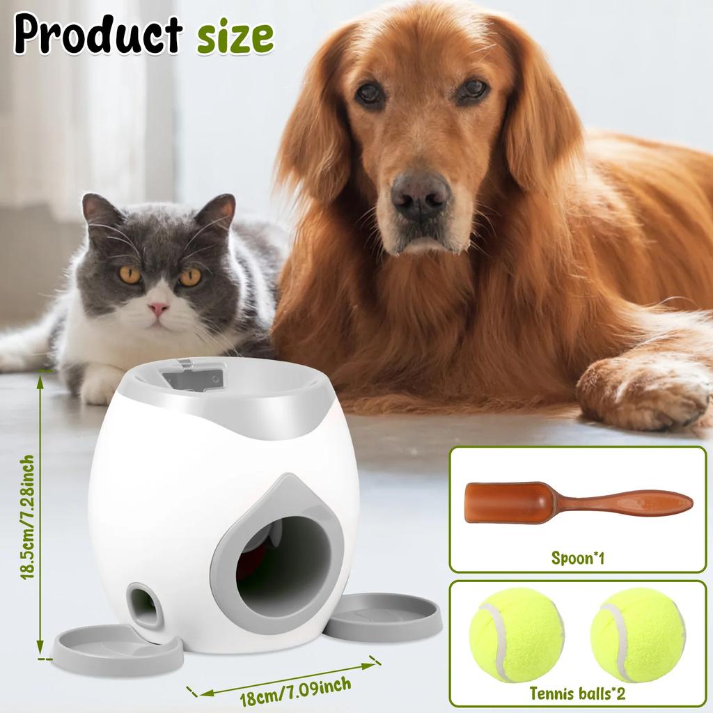Dog Tennis Ball Launcher Dogs Interactive Puppy Ball Thrower Machine Automatic Treat Dispenser Training Toys for Indoor Outdoor