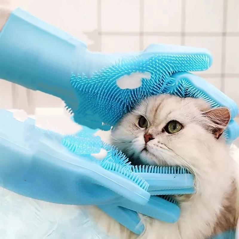 Pet Grooming Bathing Gloves Dog Cat Bathing Shampoo Scrubber Magic Massaging Cleaning Cleanner Sponge Silicon Hair Removal Glove