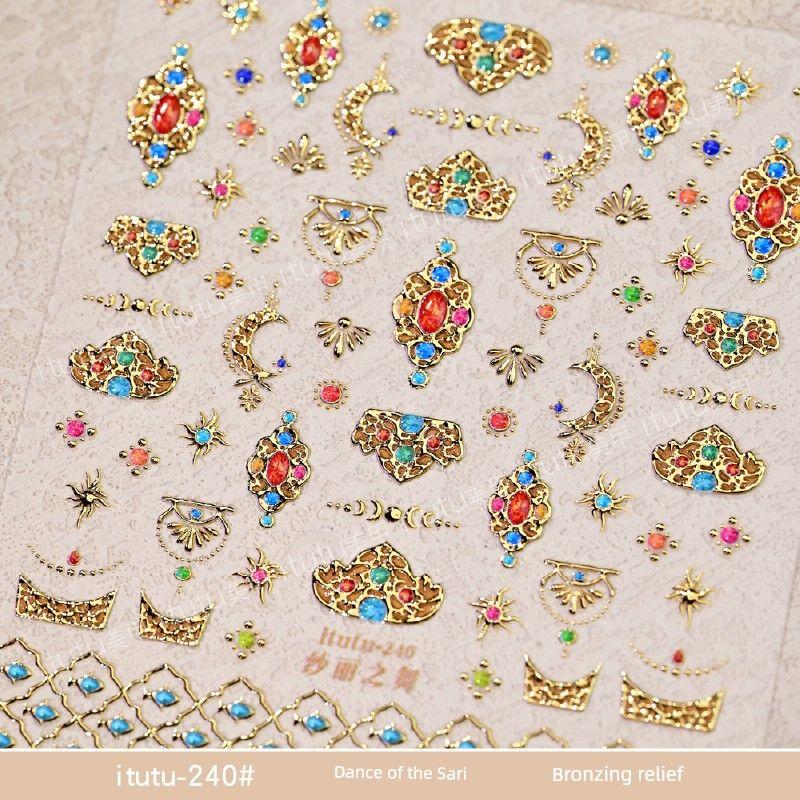 

New Arrival National Style Nail Stickers Loulan Style Bronzing Relief Stickers 1,001 Night Western Gem Small Pattern Finger Stickers itutu-240 Sari Dance-Bronzing Embossed