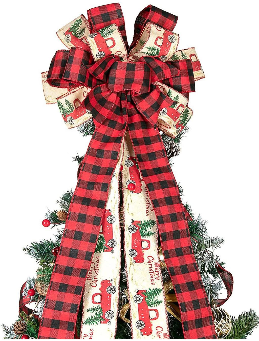 

14 Delightful Meter Christmas Tree Top Star With Striking Red Bow Checkered
