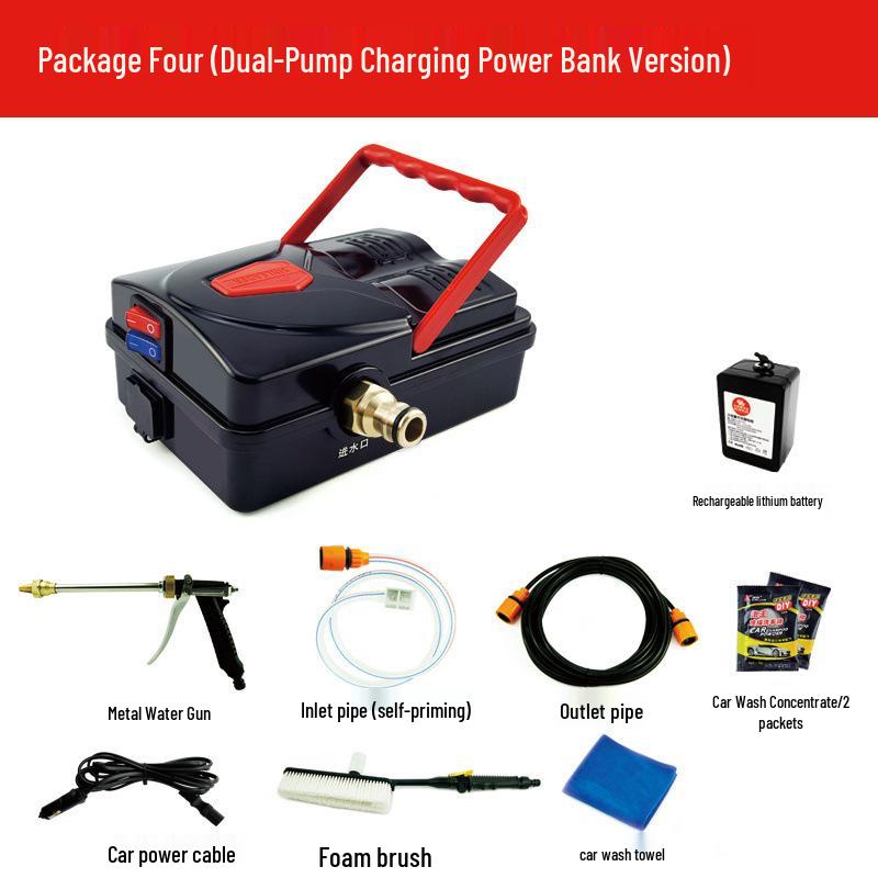 Portable High-Pressure Car Wash Machine: Double Pump Self-Priming Water Gun for Household Use