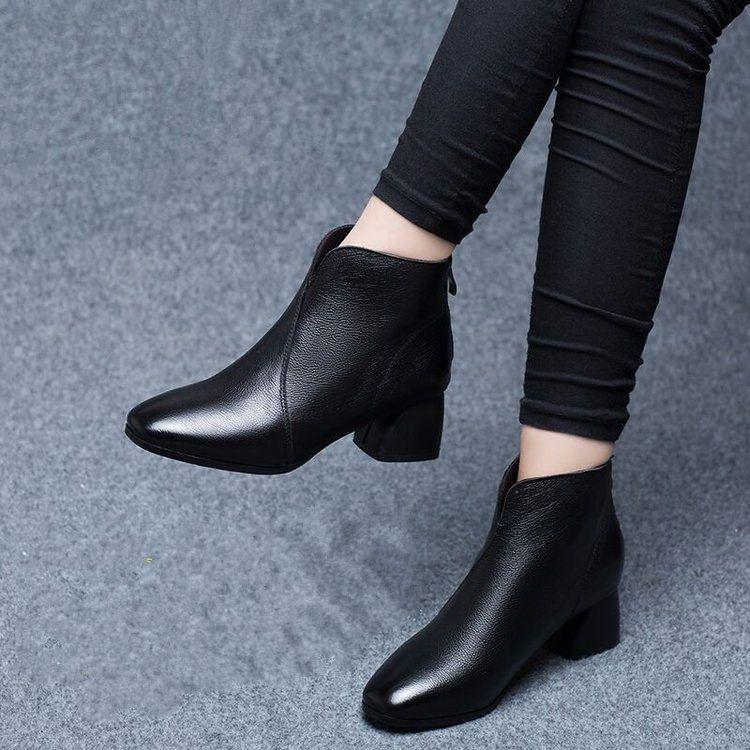 

Женские ботильоны из натуральной кожи на флисовой подкладке - 2025, средний каблук, в стиле Мартин, универсальные и мягкие 38