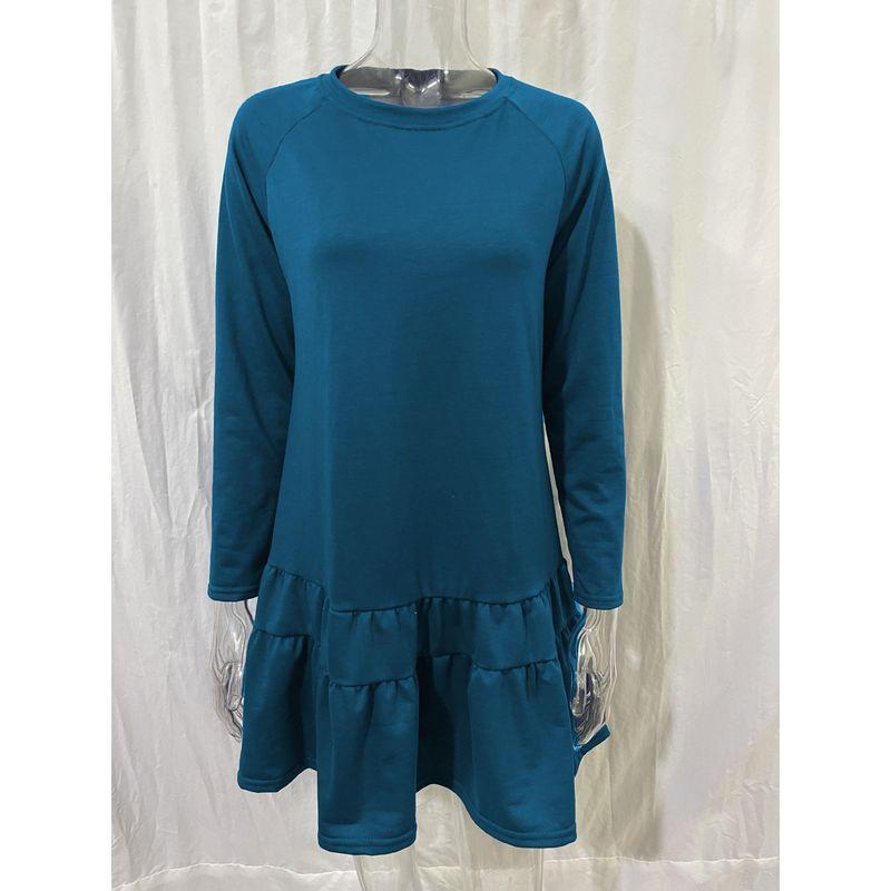 

Long Sleeve Home Loose round Neck Ruffle Dress Sweater Blue M