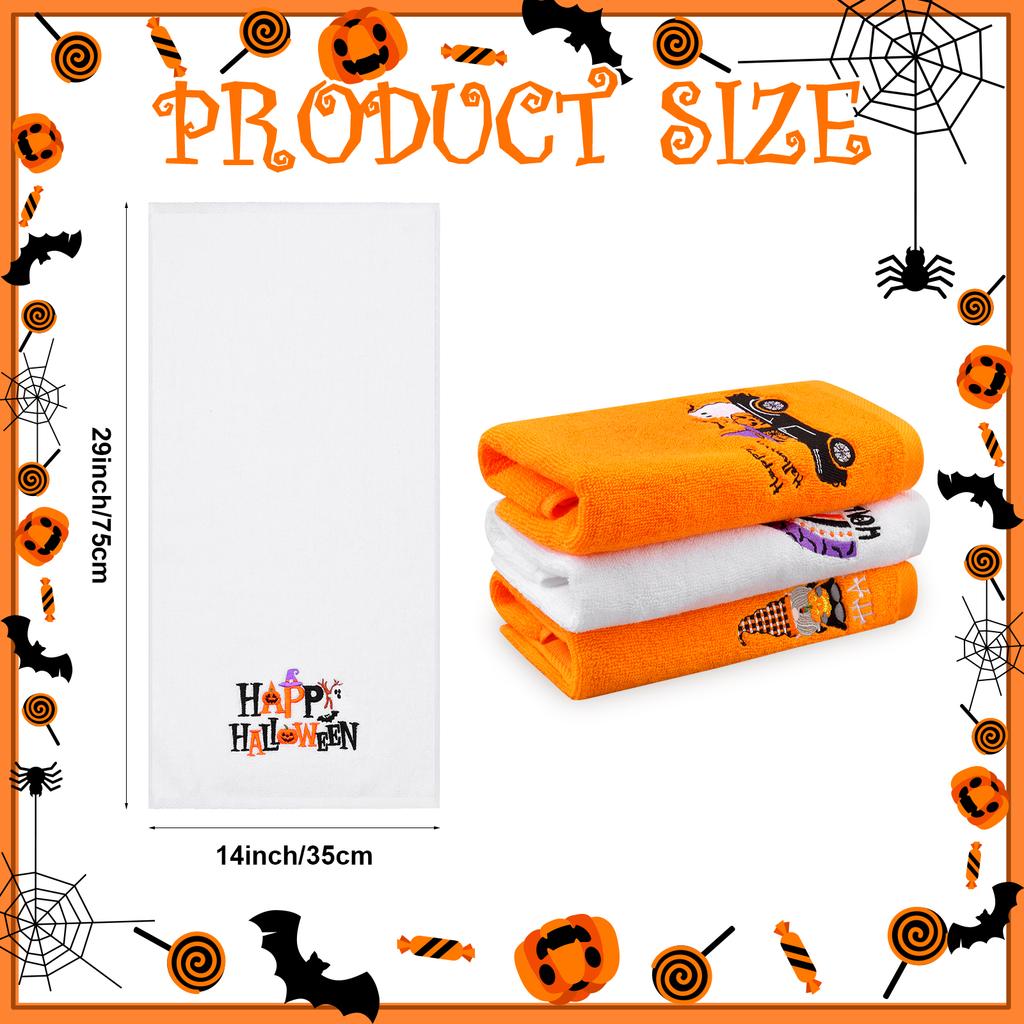 4Pcs Halloween Kitchen Towels 13.8 X 29.5'' Orange Ghost Pumpkins Bats Truck Spooky Halloween Hand Towels Dish Towels Embroidere