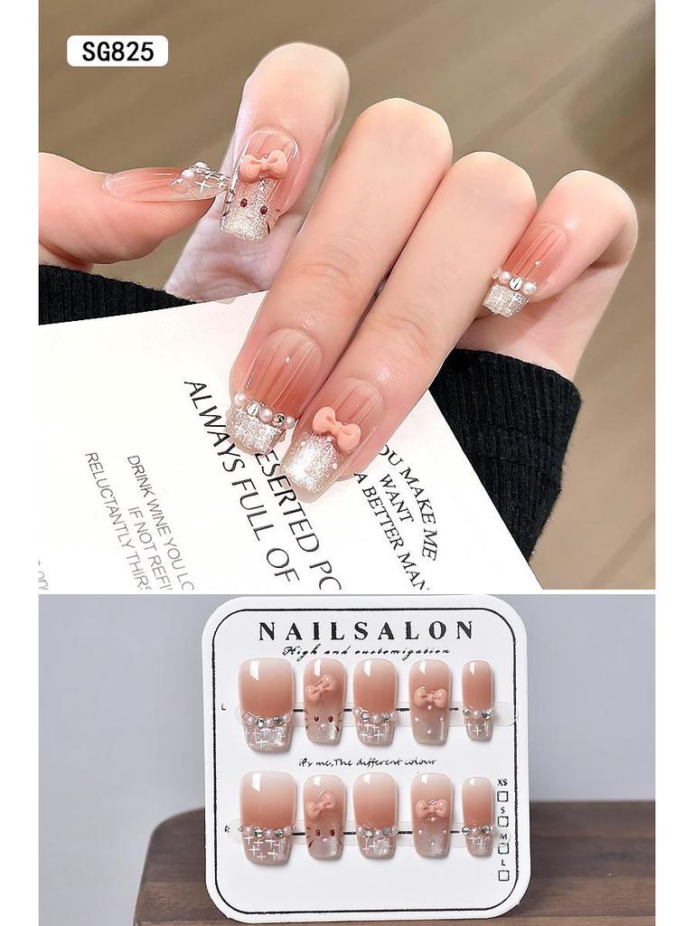 2025 New Style Rich Girl Medium-Length High-End Wearable Nail Stickers & Tips for Brides
