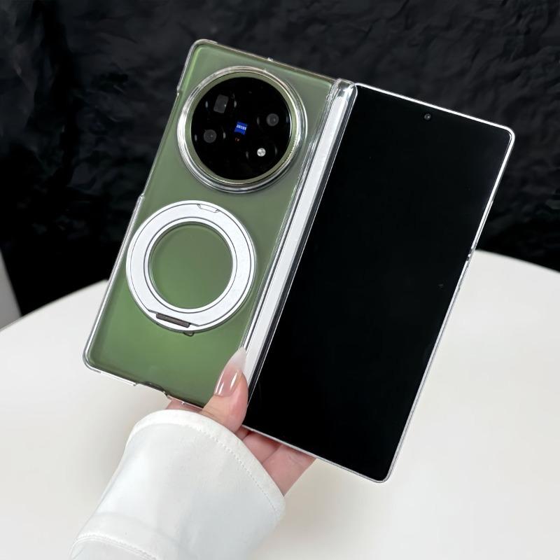 For Vivo X Fold 5 Case Magnetic 360° Ring Ice Crystal Transparent Back Cover Equipped With Central Hinge Protection Shell
