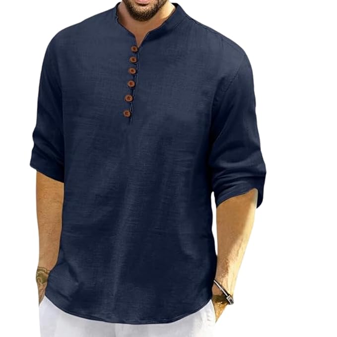 Men's Cotton Polyester Blend Solid Regular Fit Full Sleeve Short Kurta | Ethnic, Lightweight Summer Kurta for Daily & Occasion