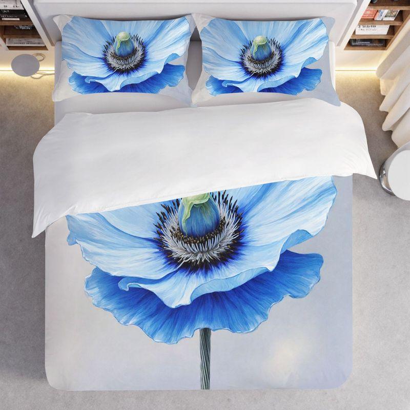 3-Piece Bedding Pillowcase Quilt Cover Set Blue Flower 2D Digital Printing Suitable For Bedroom Dormitory Decoration