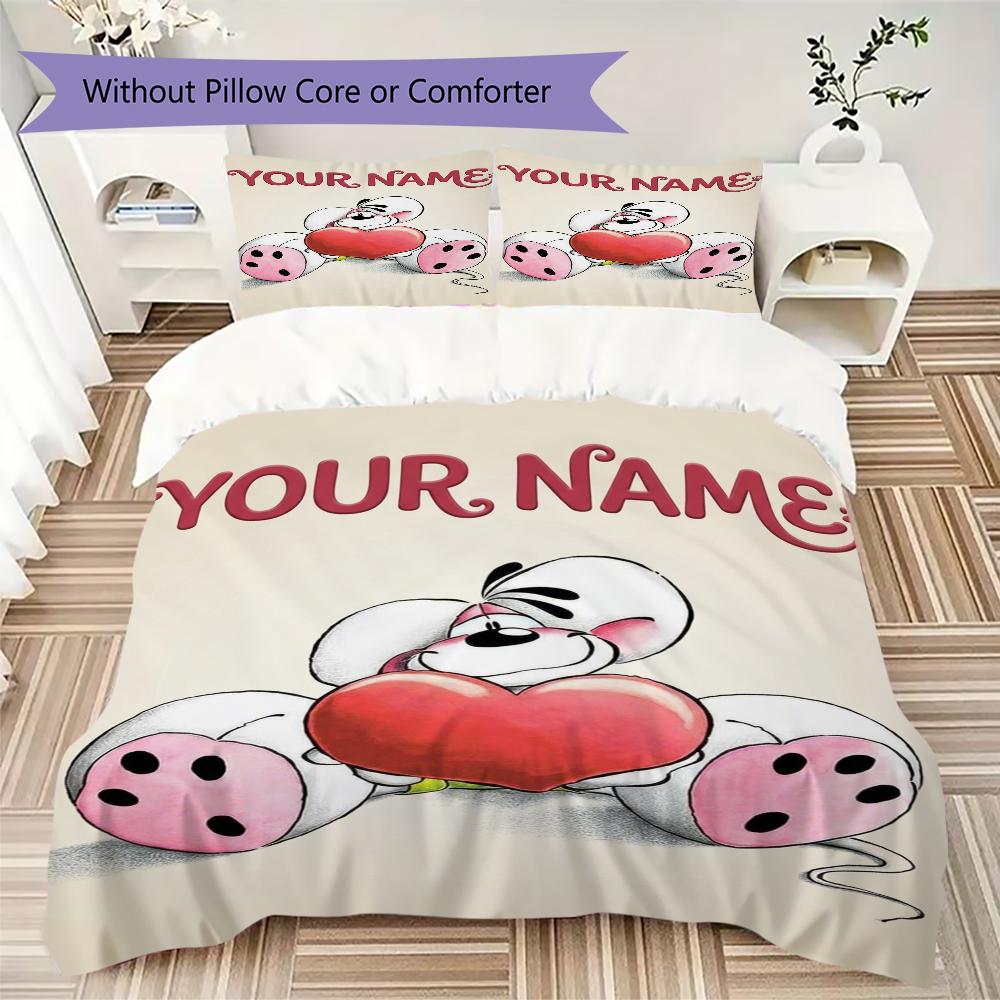 Custom Name Diddl Bedding,Quilt Set Quilt Cover Pillowcase Home Birthday Gift(1 * Duvet Cover + 2 * Pillowcase, Without Core)_xia