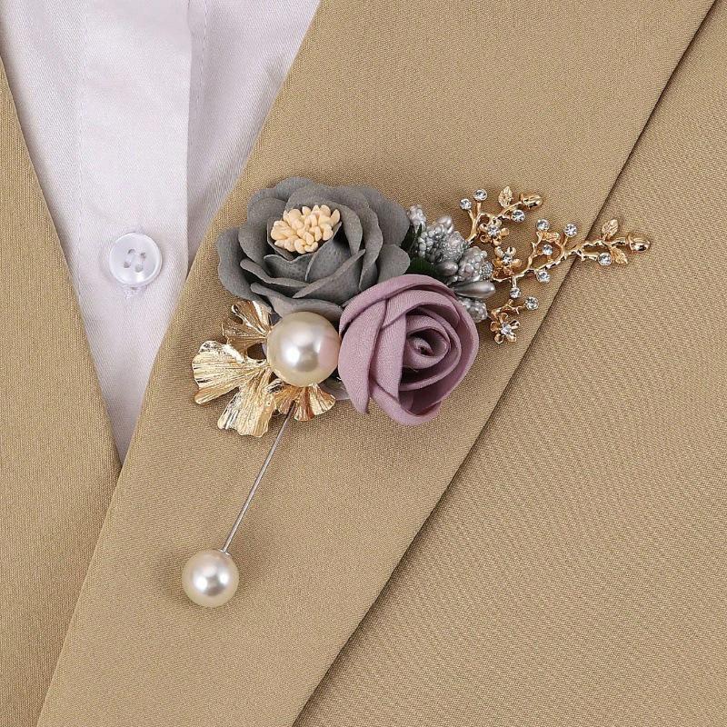 Grenzüberschreitende Hochzeitsrequisiten: Koreanischer Stil Braut & Bräutigam Simulationsblumen, Brautjungfern- & Trauzeugen-Anstecksträußchen, Kleine Geschenke