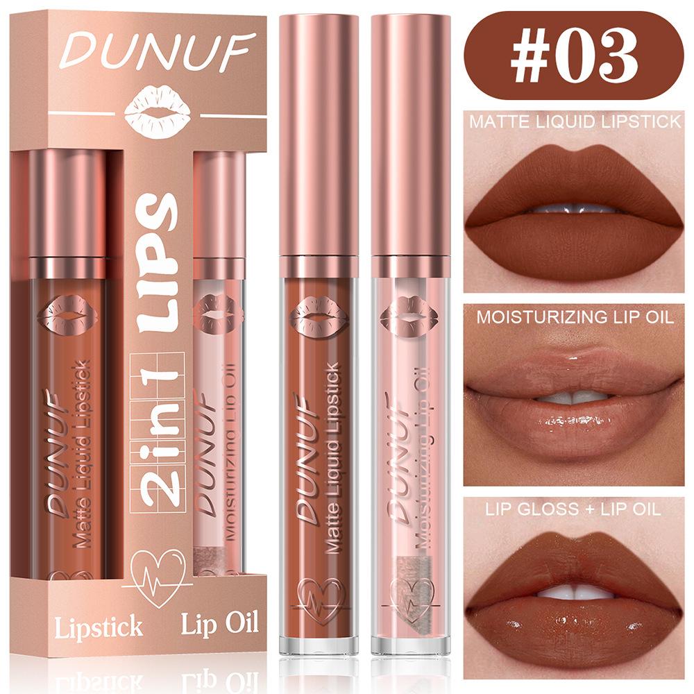 2 in 1 Lip Gloss Set Lip Oil Make-up for Women Waterproof Long Lasting Cosmetics Korean Makeup Sexy Red Matte Lipstick Lip Tint