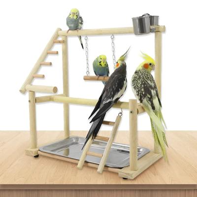 Bird Plays Stand Parrot Playstand Cockatiel Playground Wooden Perch Gym Playground Ladder with Metal Feeder Plate Bird Supplies