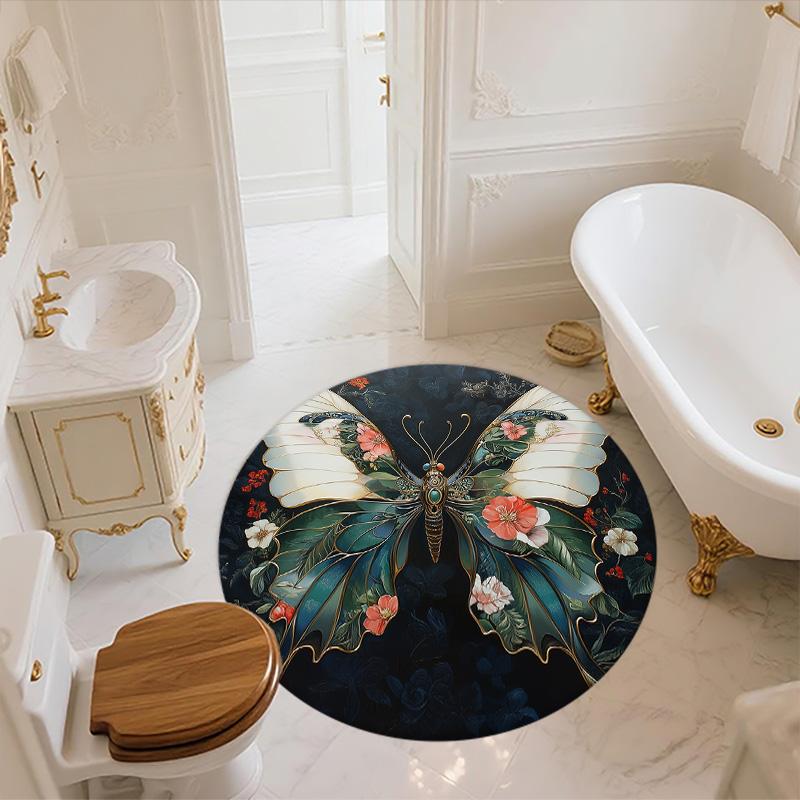Flower Butterfly,Round Area Rug,Carpet Rug for Living Room Bedroom Sofa Playroom Decor,Non-slip Floor Mat